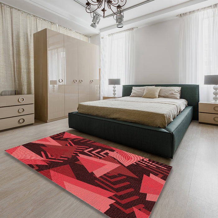 Patterned Cranberry Red Rug in a Bedroom, pat2002rd