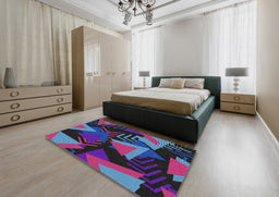 Patterned Plum Purple Modern Rug in a Bedroom, pat2002