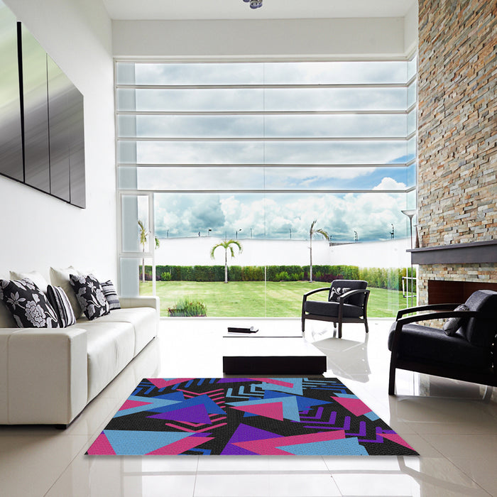 Square Patterned Plum Purple Modern Rug in a Living Room, pat2002