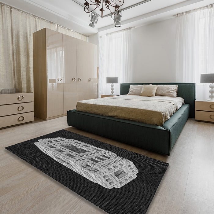 Patterned Midnight Gray Rug in a Bedroom, pat2003gry