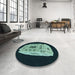 Round Patterned Mint Green Rug in a Office, pat2003lblu