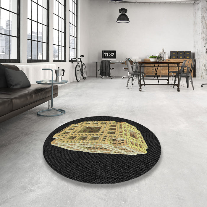 Round Machine Washable Transitional Black Rug in a Office, wshpat2003
