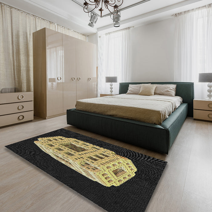 Patterned Black Novelty Rug in a Bedroom, pat2003