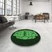 Round Patterned Black Rug in a Office, pat2004grn