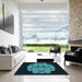 Square Patterned Deep Teal Green Rug in a Living Room, pat2004lblu