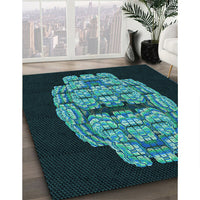 Patterned Deep Teal Green Rug, pat2004lblu