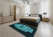 Patterned Deep Teal Green Rug in a Bedroom, pat2004lblu