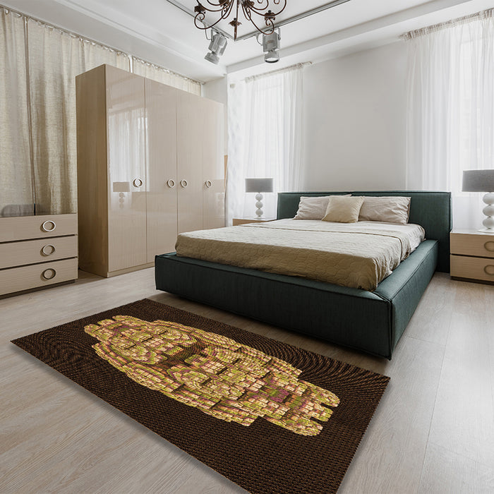 Patterned Black Brown Rug in a Bedroom, pat2004org