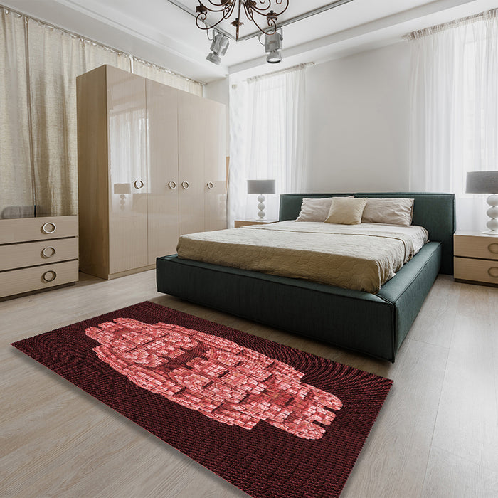 Patterned Cherry Red Rug in a Bedroom, pat2004rd