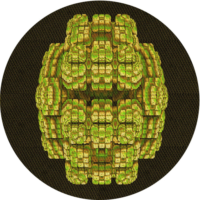 Square Patterned Dark Yellow Green Rug, pat2004yw