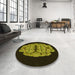 Round Patterned Dark Yellow Green Rug in a Office, pat2004yw