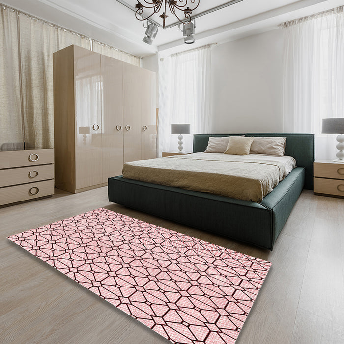 Round Machine Washable Transitional Indian Red Rug in a Office, wshpat2005rd