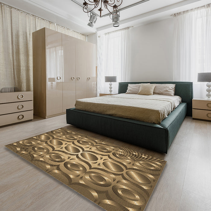 Patterned Bronze Brown Rug in a Bedroom, pat2007brn