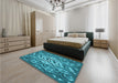 Patterned Teal Green Rug in a Bedroom, pat2007lblu