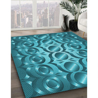 Patterned Teal Green Rug, pat2007lblu