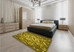 Patterned Dark Bronze Brown Rug in a Bedroom, pat2007yw