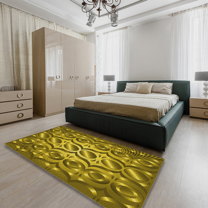 Patterned Dark Bronze Brown Rug in a Bedroom, pat2007yw