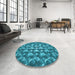 Round Patterned Teal Green Rug in a Office, pat2008lblu