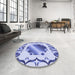 Round Patterned Royal Blue Rug in a Office, pat2009blu