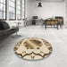 Round Patterned Khaki Gold Rug in a Office, pat2009brn