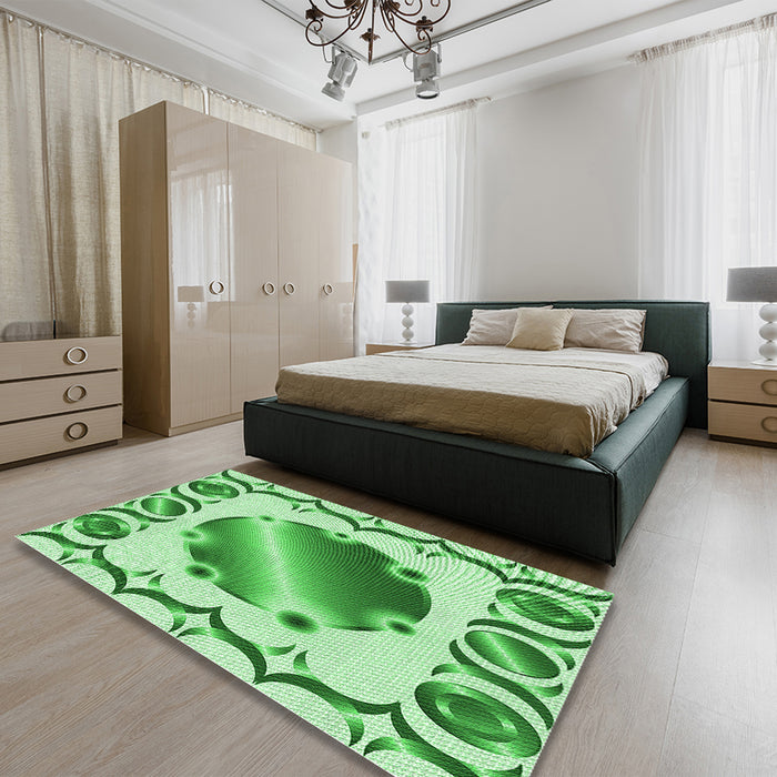 Patterned Jade Green Rug in a Bedroom, pat2009grn