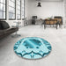 Round Patterned Blue Rug in a Office, pat2009lblu