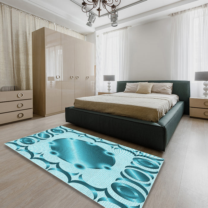 Patterned Blue Rug in a Bedroom, pat2009lblu