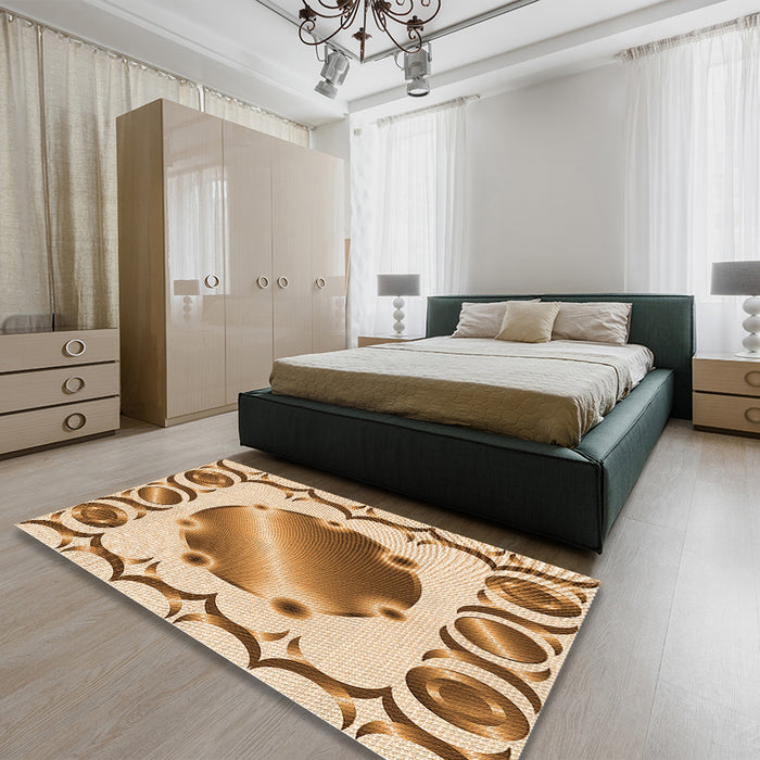 Patterned Pastel Orange Rug in a Bedroom, pat2009org