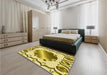 Patterned Dark Golden Brown Rug in a Bedroom, pat2009yw