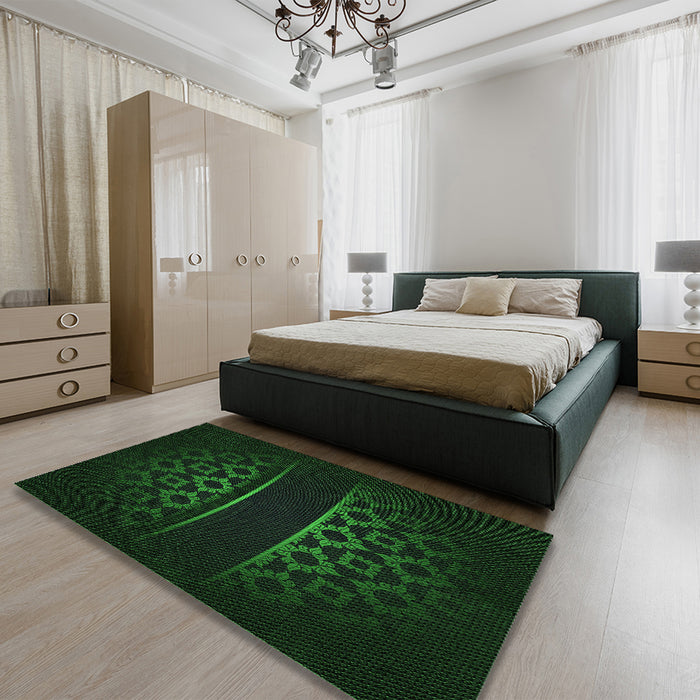 Patterned Deep Emerald Green Rug in a Bedroom, pat201grn