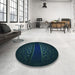 Round Patterned Night Blue Rug in a Office, pat201lblu