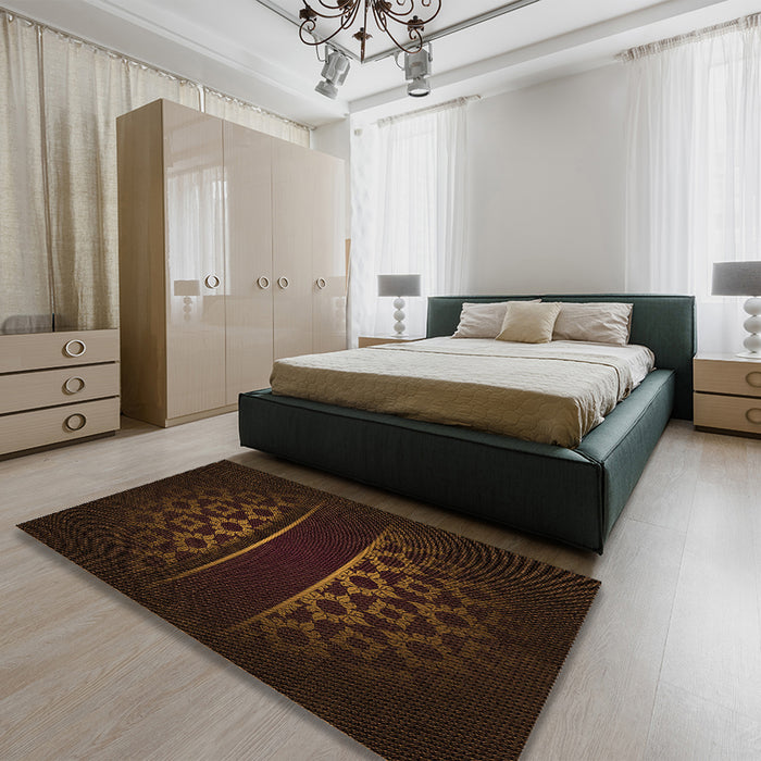Patterned Red Brown Rug in a Bedroom, pat201org