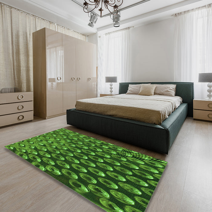 Patterned Deep Emerald Green Rug in a Bedroom, pat2010grn