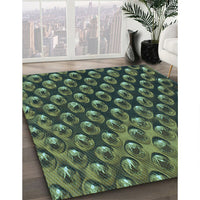 Patterned Dark Forest Green Rug, pat2010lblu