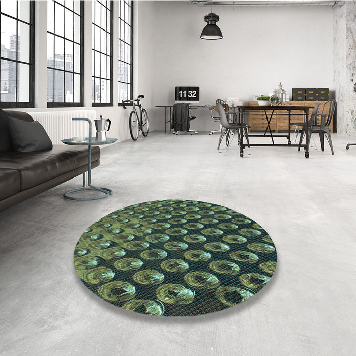 Round Patterned Dark Forest Green Rug in a Office, pat2010lblu
