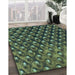 Patterned Dark Forest Green Rug in Family Room, pat2010lblu