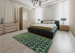 Patterned Dark Forest Green Rug in a Bedroom, pat2010lblu
