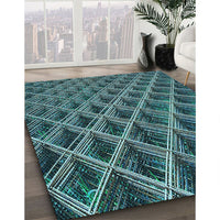 Patterned Deep Teal Green Rug, pat2011lblu