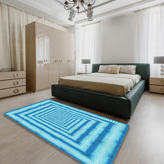 Patterned Deep Sky Blue Rug in a Bedroom, pat2012lblu