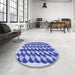 Round Patterned Blue Rug in a Office, pat2013blu