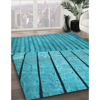 Patterned Bright Turquoise Blue Rug, pat2016lblu