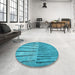 Round Patterned Bright Turquoise Blue Rug in a Office, pat2016lblu