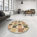 Round Patterned Khaki Gold Rug in a Office, pat2017brn