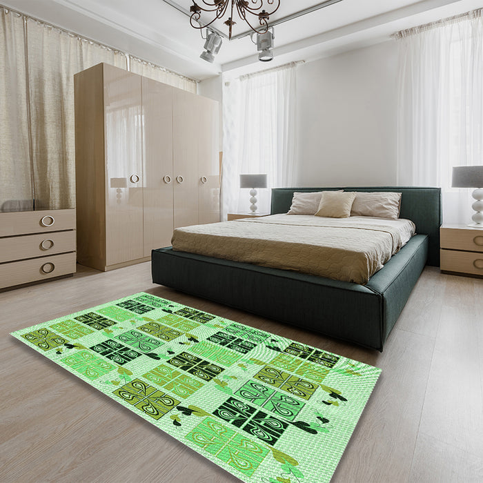 Patterned Green Rug in a Bedroom, pat2017grn