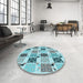 Round Patterned Sea Green Rug in a Office, pat2017lblu