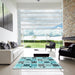 Square Patterned Sea Green Rug in a Living Room, pat2017lblu