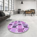 Round Patterned Blossom Pink Rug in a Office, pat2017pur