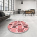 Round Patterned Deep Rose Pink Rug in a Office, pat2017rd