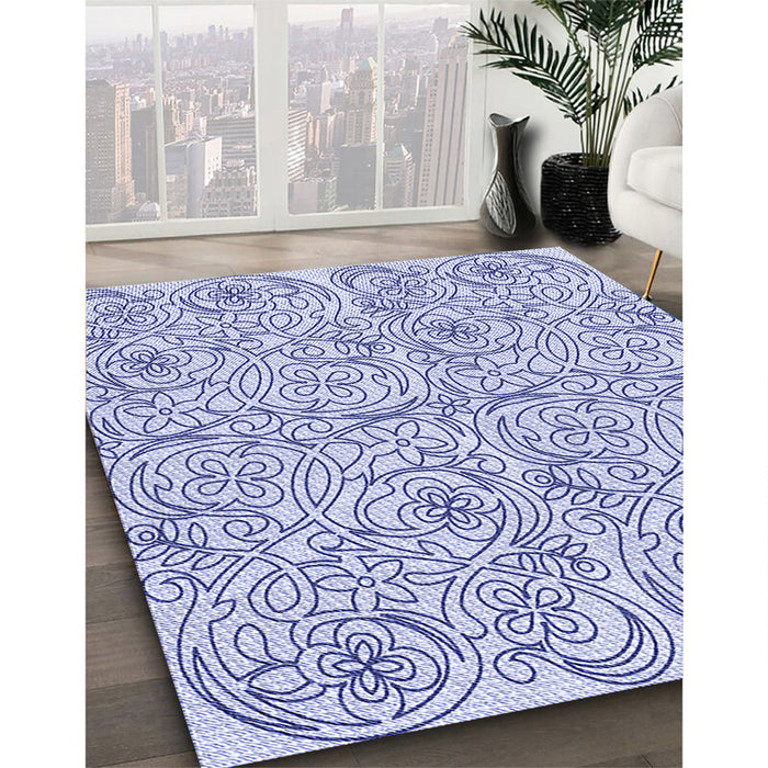 Patterned Lavender Blue Rug in Family Room, pat2018blu