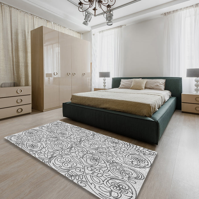 Machine Washable Transitional White Smoke Rug in a Bedroom, wshpat2018